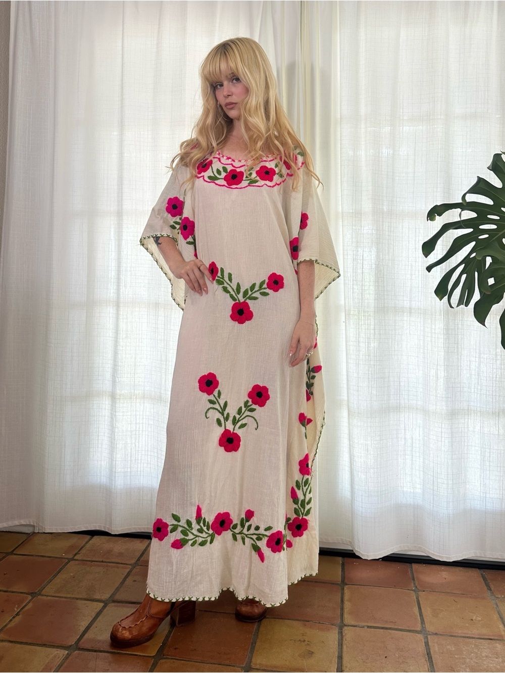 Vintage 70s boho Mexican Kaftan Dress